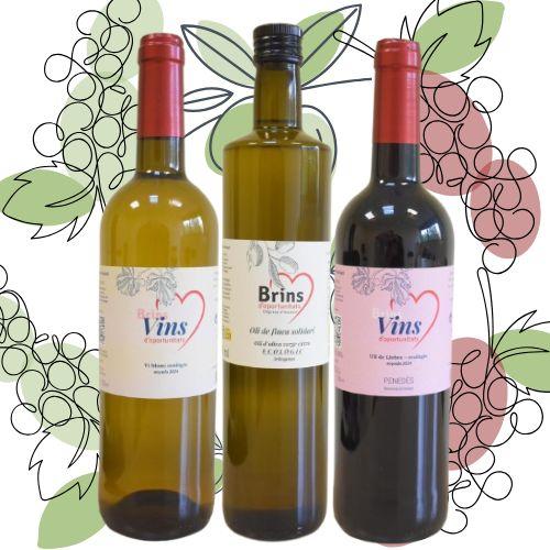 Pack de dos botellas de Vino Brins variadas + Botella de aceite ecológico